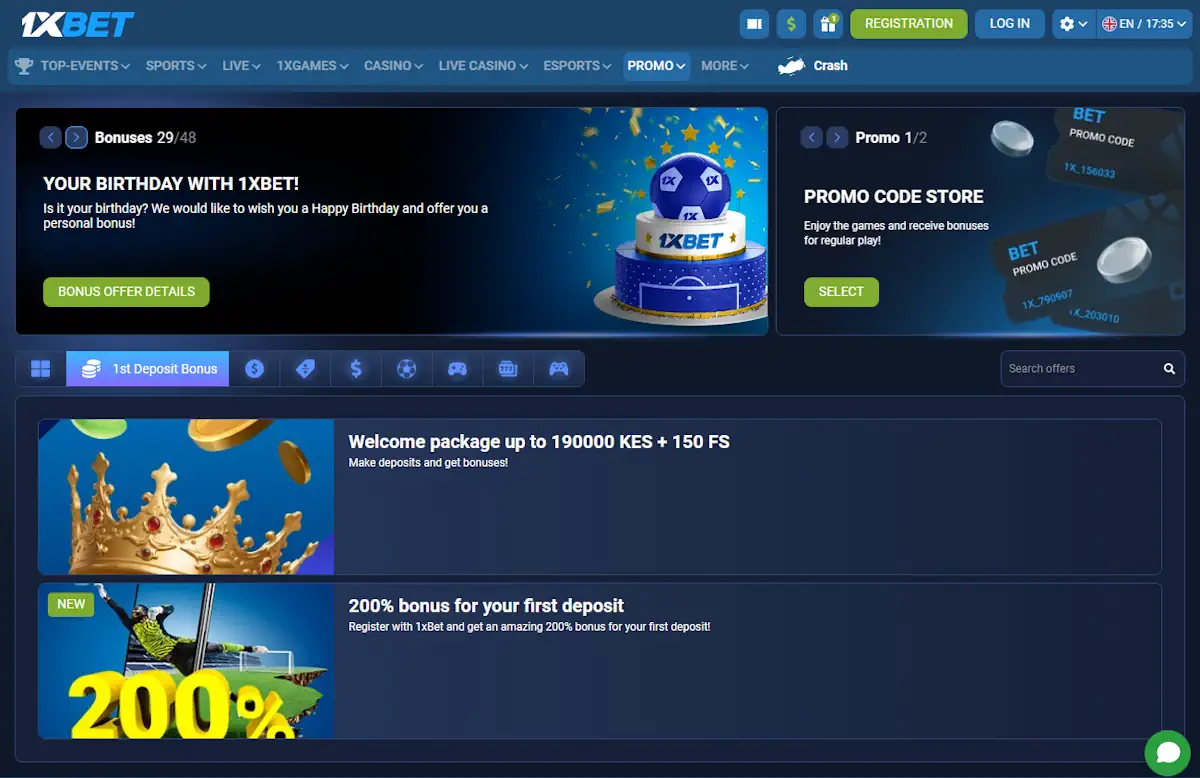 1xBet Welcome Bonuses Screenshot